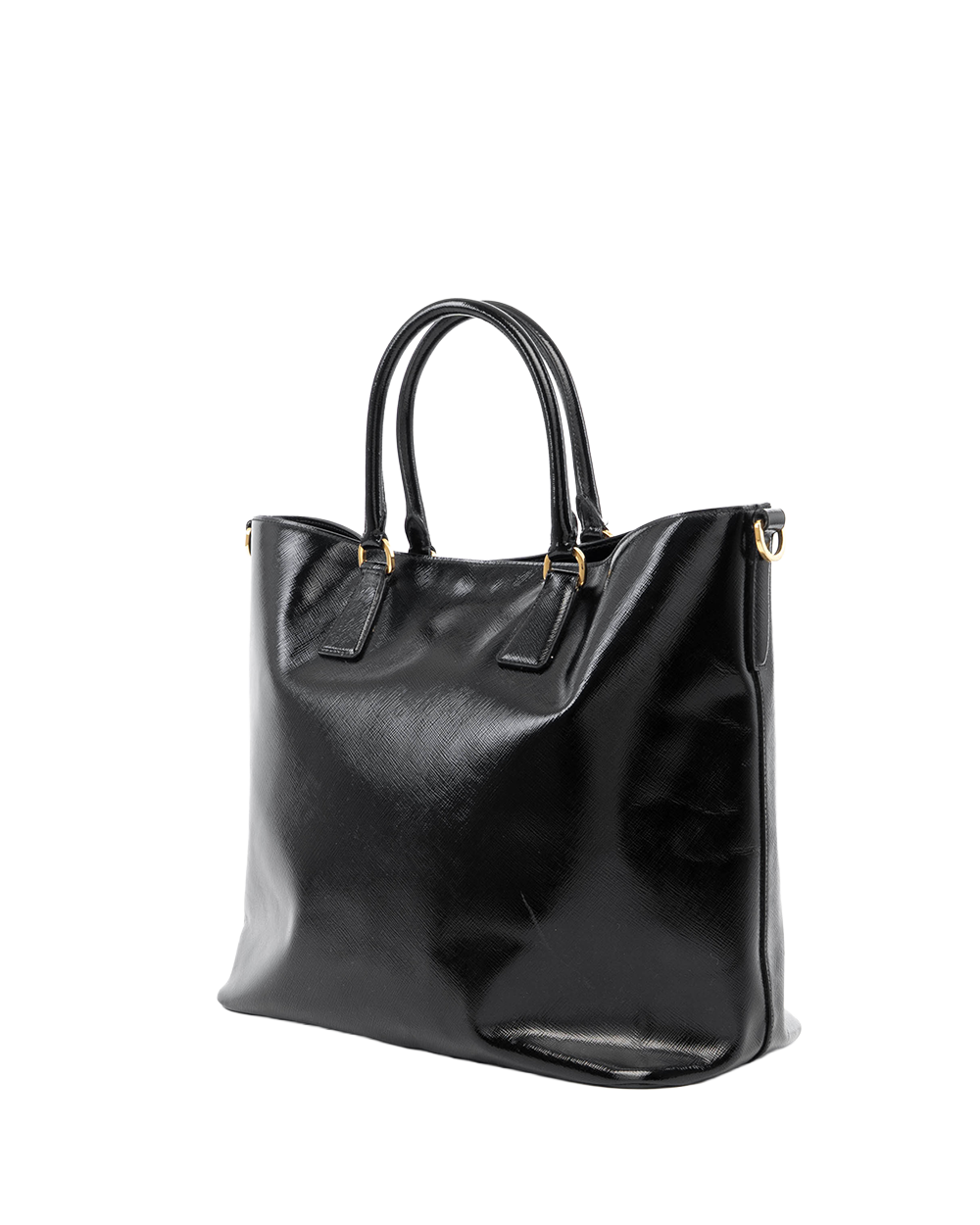 PRADA SHOPPER TOTE BLACK SAFFIANO PATENT GHW 07773
