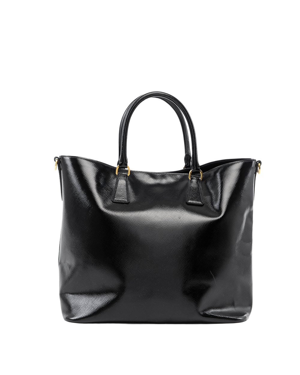 PRADA SHOPPER TOTE BLACK SAFFIANO PATENT GHW 07774