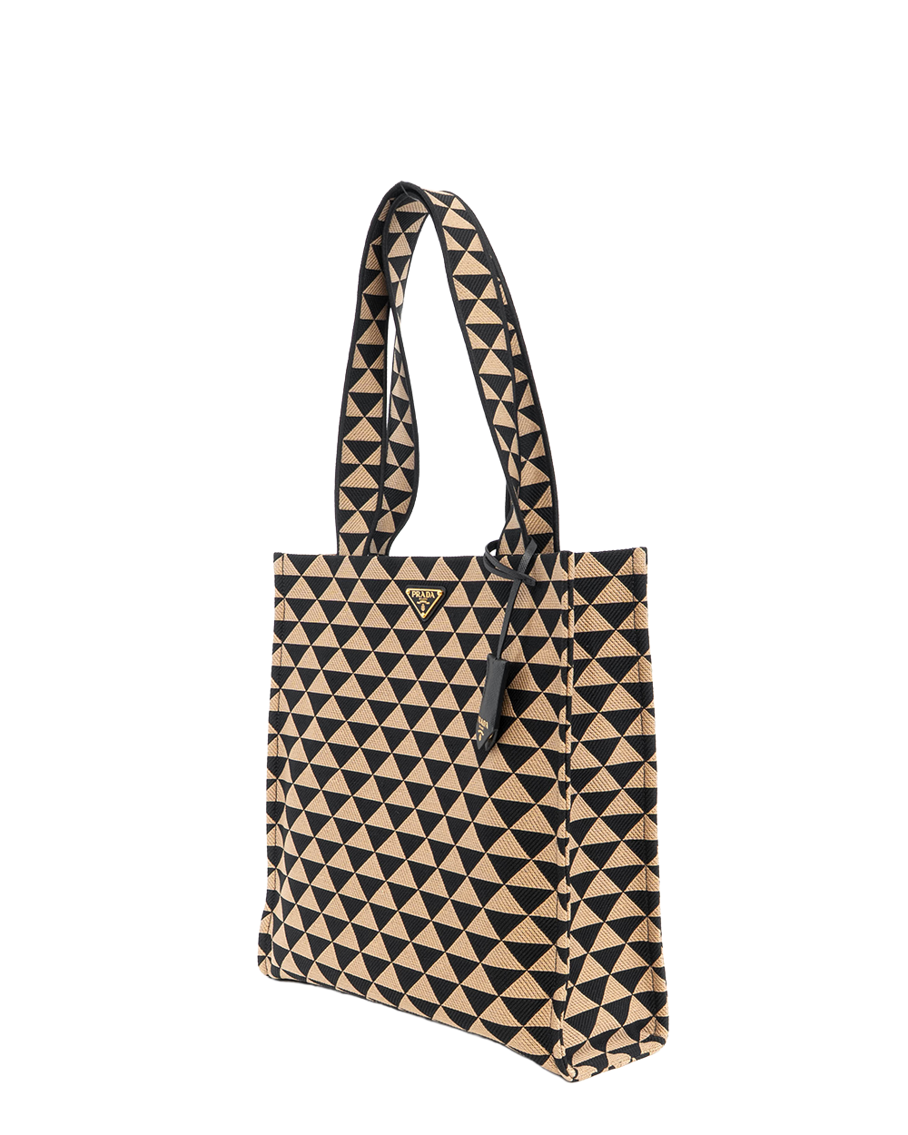 PRADA SYMBOLE TOTE LARGE BLACK BEIGE JACQUARD GHW 01037