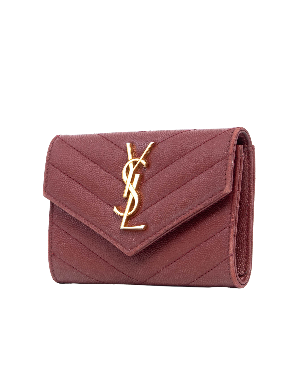 YSL CARD HOLDER SHORT RED BURGANDY CALF GHW ART 414404 1120 09691