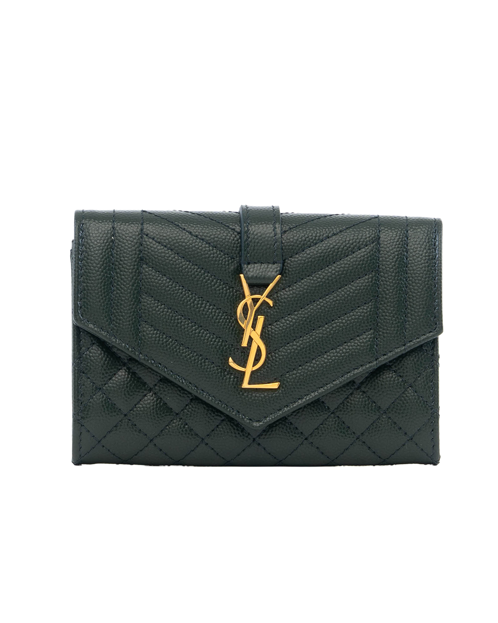 YSL ENVELOPE CARDS WALLET SHORT GREEN CALF GHW ART 651026 0222 3109