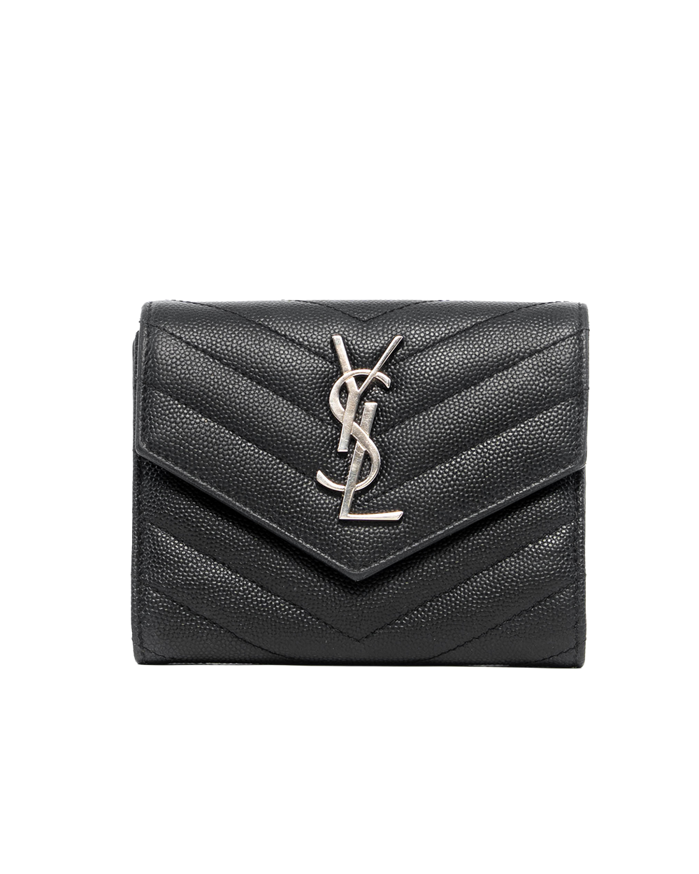 YSL TRI FOLD WALLET SHORT BLACK CHEVRON SHW INN 403943 0620 5164