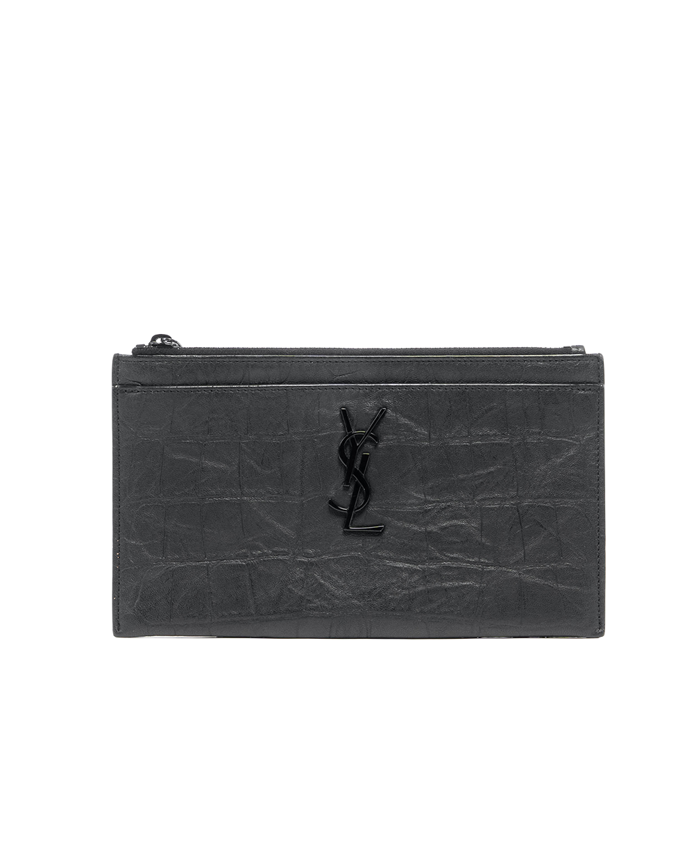 YSL ZIPPED POUCH BLACK CROC EMBOSSED BHW GNC 574454 1019 07819