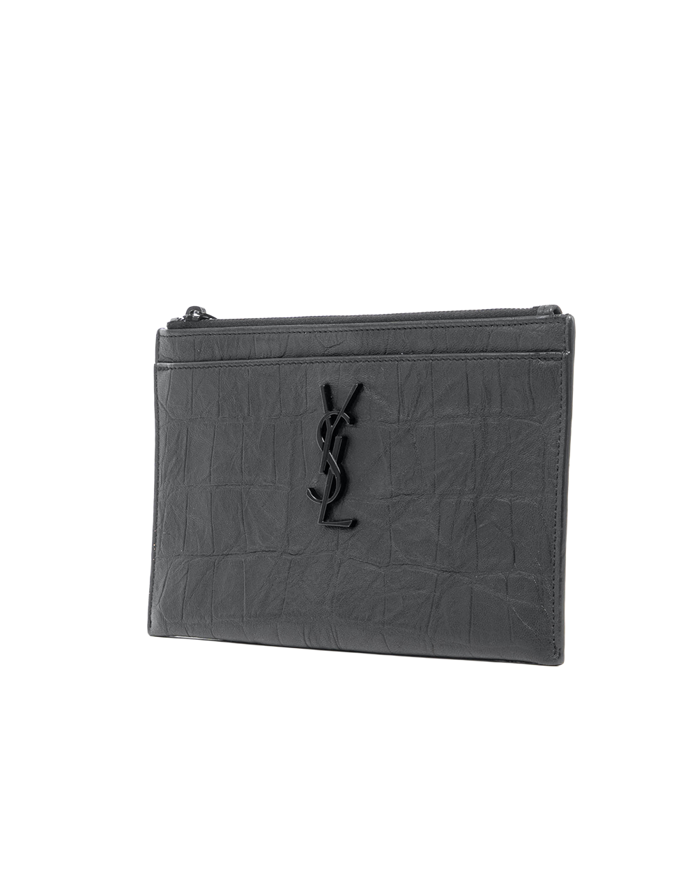 YSL ZIPPED POUCH BLACK CROC EMBOSSED BHW GNC 574454 1019 07820