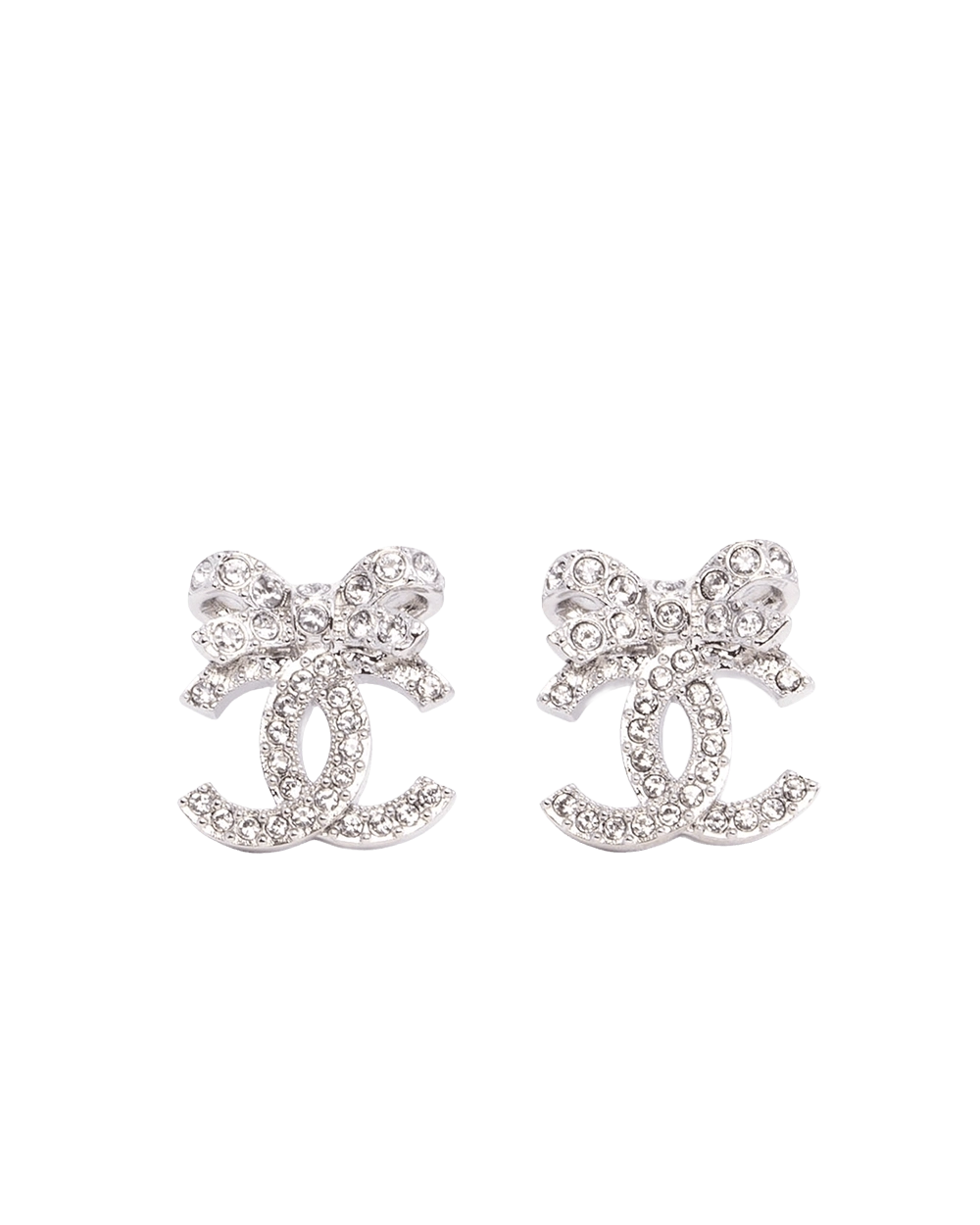 BA259518 NEW CHANEL EARRINGS BOW CC LOGO 1.8CM CRYSTAL SHW 06077