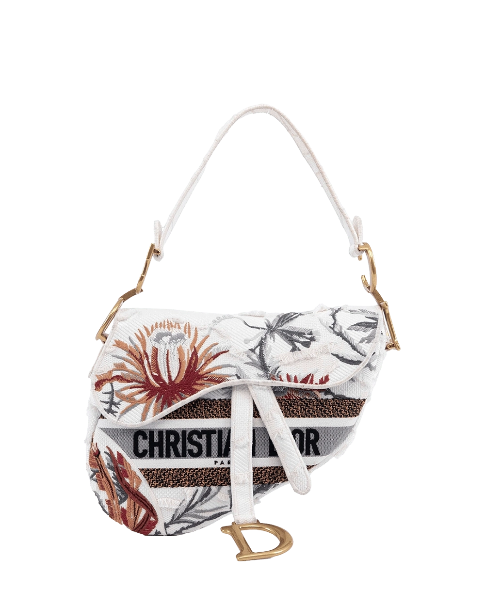 BA260125 DIOR SADDLE SMALL WHITE FLOWER EMBROIDERED GHW 50 MA 0230