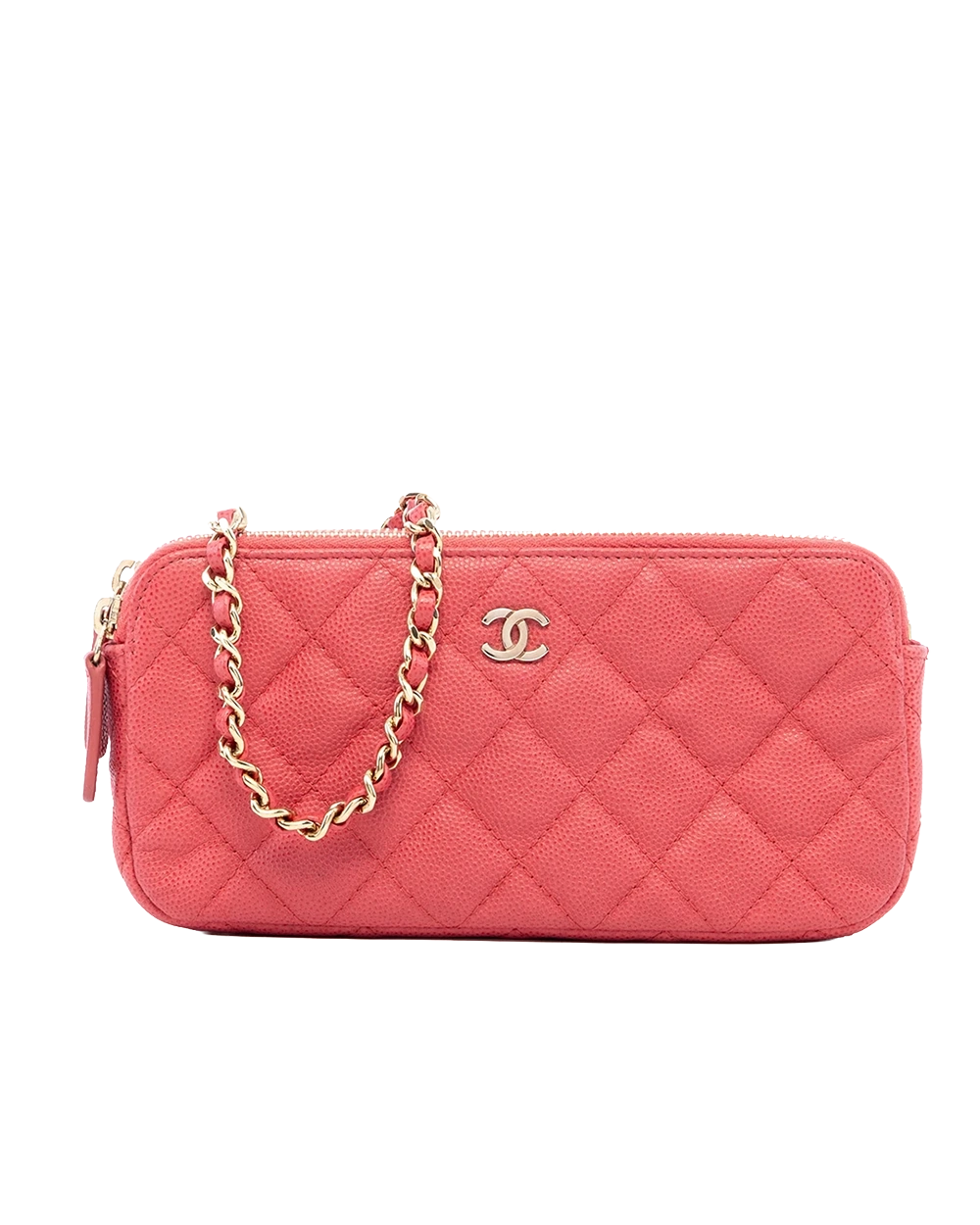 BA260608 CHANEL DOUBLE ZIP CLUTCH WITH CHAIN RED CAVIAR GHW 22995353