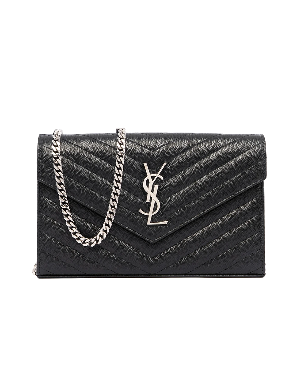 BA260665 YSL WOC 9.5 BLACK CALF CHEVRON SHW BRS 377828 1121