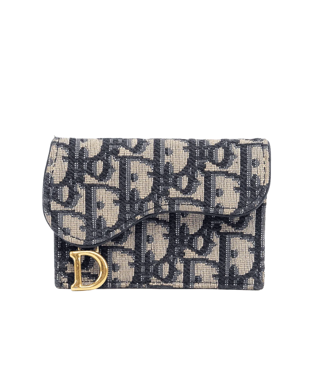 BB259565 DIOR SADDLE CARD HOLDER SHORT BLUE NAVY OBLIQUE JACUARD GHW 47 MA 0221 05754