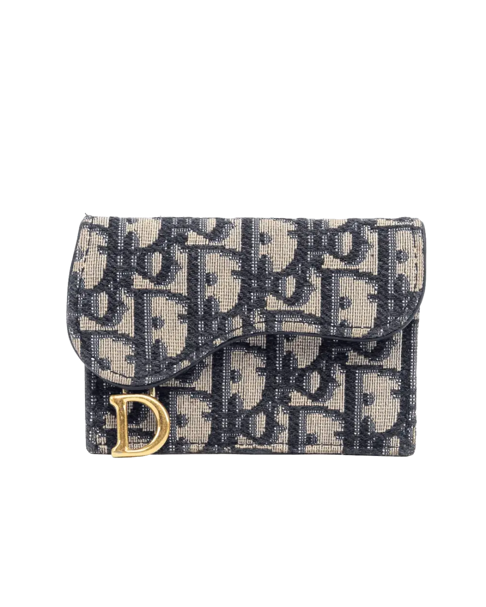 BB259565 DIOR SADDLE CARD HOLDER SHORT BLUE NAVY OBLIQUE JACUARD GHW 47 MA 0221 05754