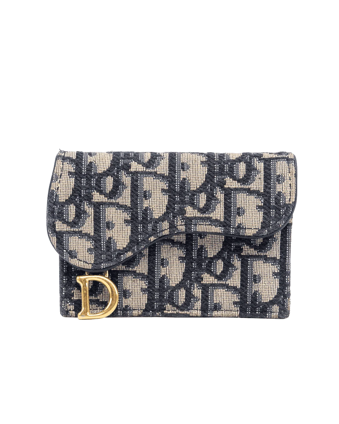 BB259565 DIOR SADDLE CARD HOLDER SHORT BLUE NAVY OBLIQUE JACUARD GHW 47 MA 0221 05754