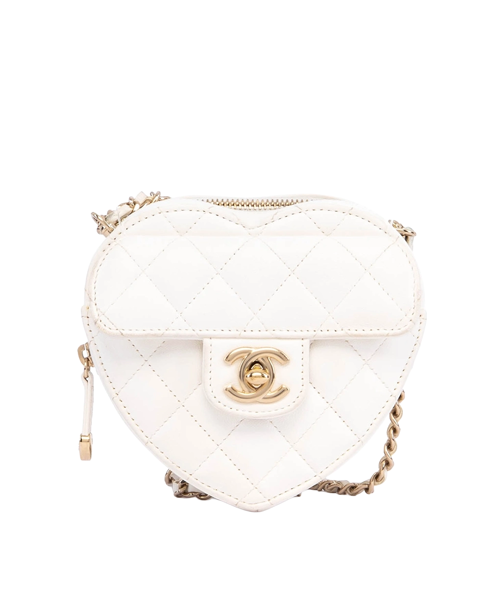 BB260734 CHANEL HEART VINITY WITH CHAIN MINI WHITE LAMB SHW 32022496