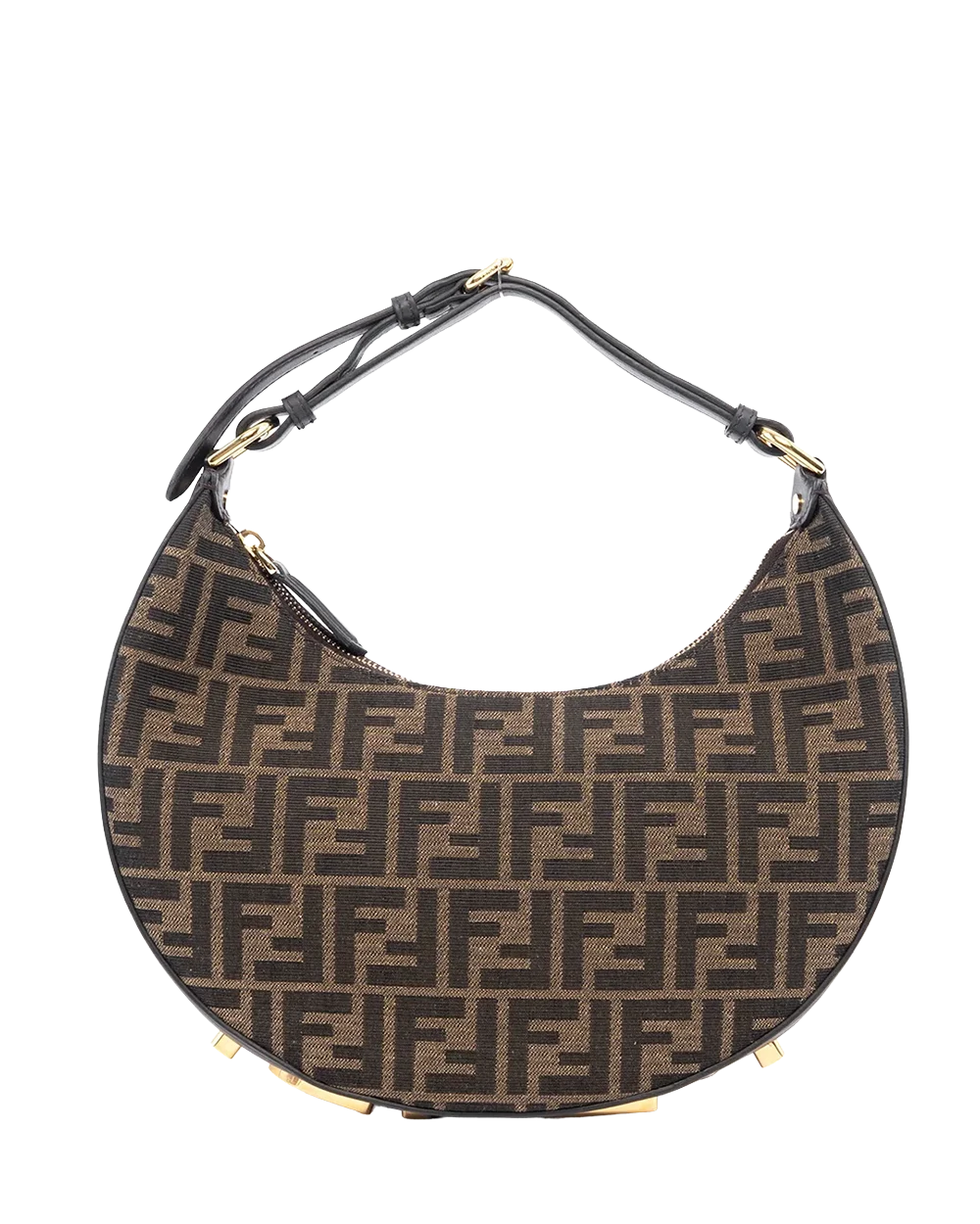 BB260736 FENDI JACQUAR D HOBO BAG SMALL BROWN BLACK GHW 8BR798 ALP3 238.0189