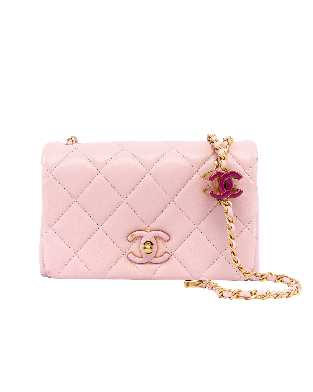 BB260745 CHANEL FLAP 24A ADJ HEART 7 PINK LAMB GHW L1H8T8H3