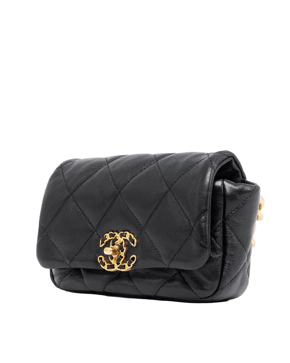 CHANEL 19 WAIST BAG BLACK LAMB GHW 29046978 05474