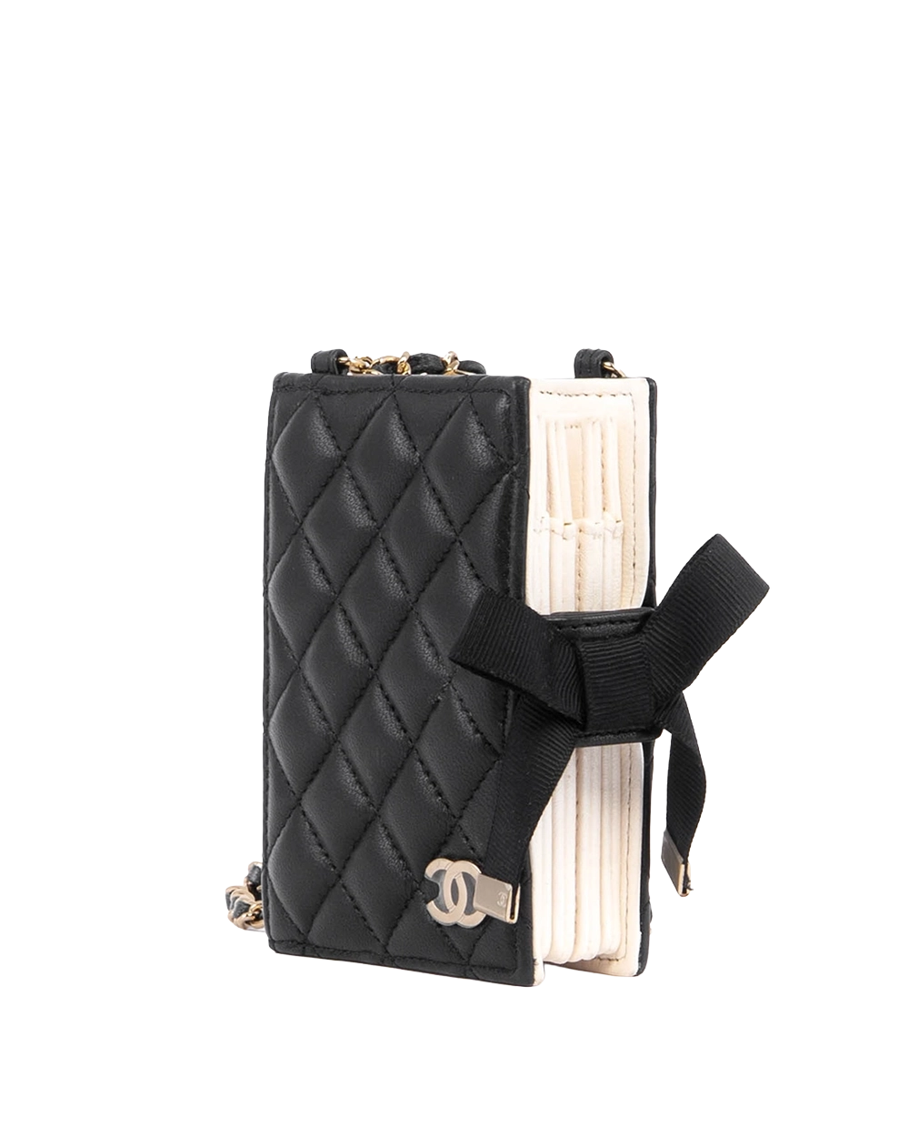 CHANEL CC BOOK CARD HOLDER WITH CHAIN BLACK WHITE LAMB GHW L8KE6NN6 04266