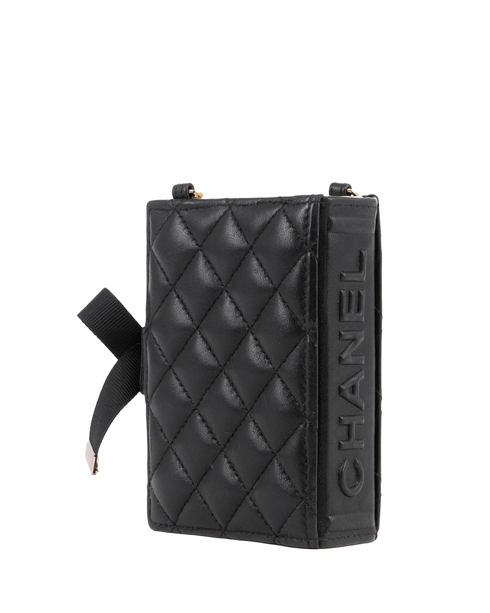 CHANEL CC BOOK CARD HOLDER WITH CHAIN BLACK WHITE LAMB GHW L8KE6NN6 04267
