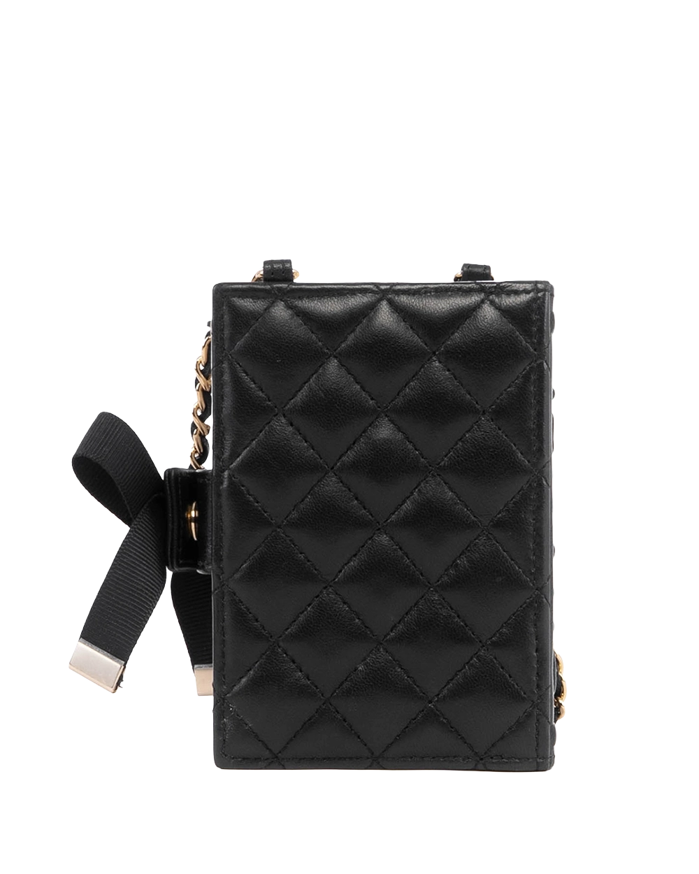 CHANEL CC BOOK CARD HOLDER WITH CHAIN BLACK WHITE LAMB GHW L8KE6NN6 04268
