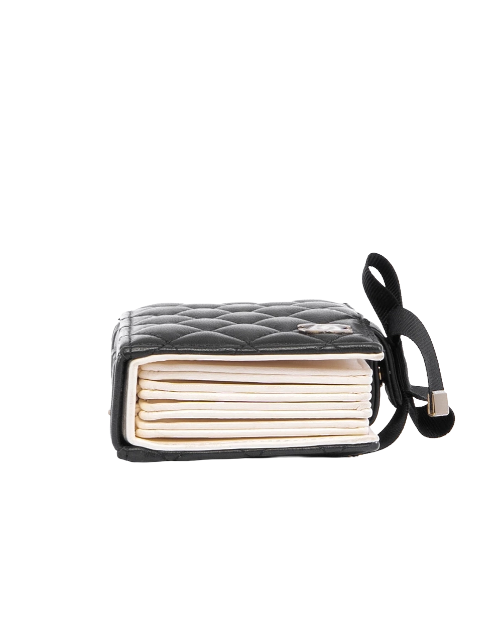 CHANEL CC BOOK CARD HOLDER WITH CHAIN BLACK WHITE LAMB GHW L8KE6NN6 04269