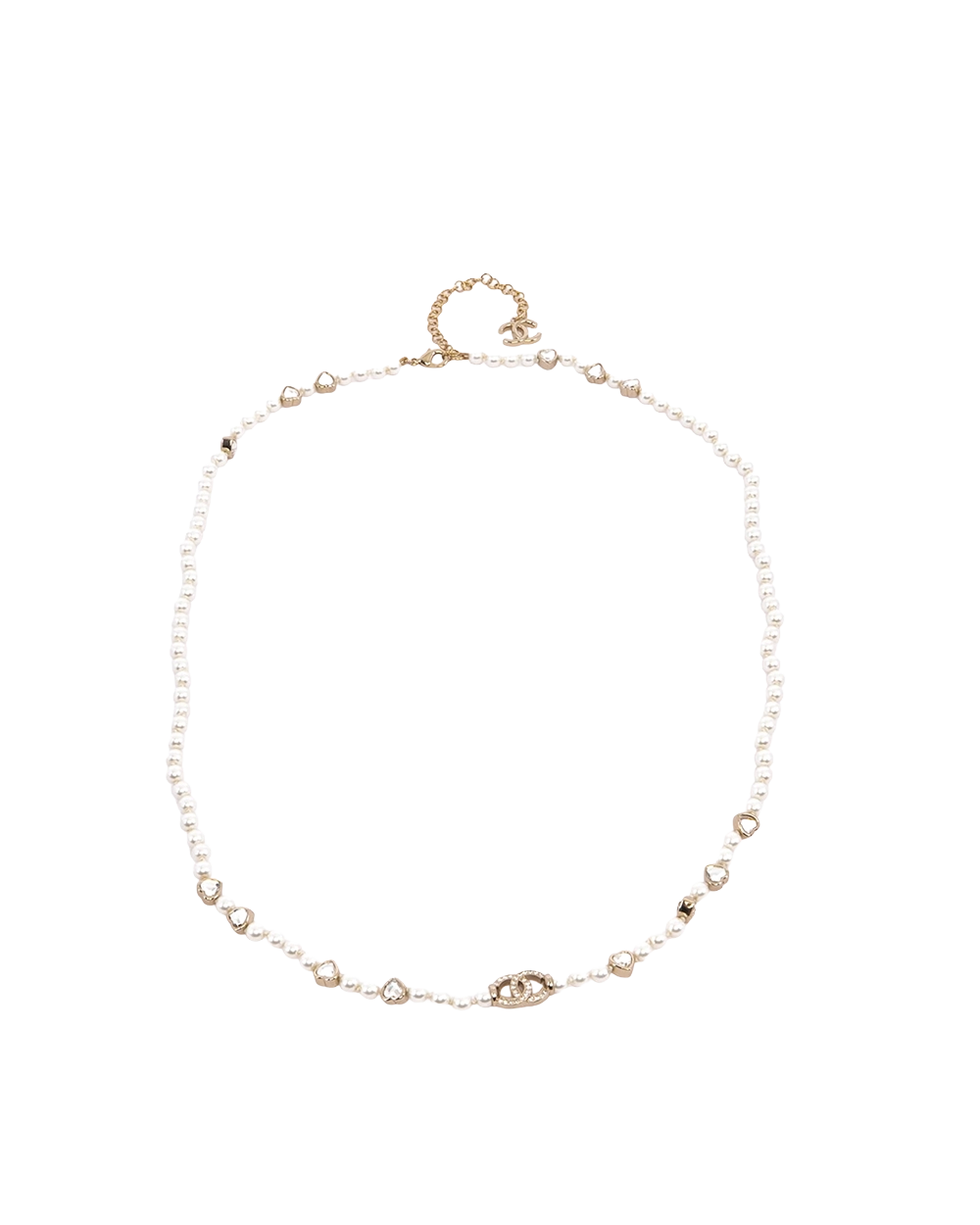 CHANEL CC LOCO NECKLACE SILVER PEARL SHW 01282
