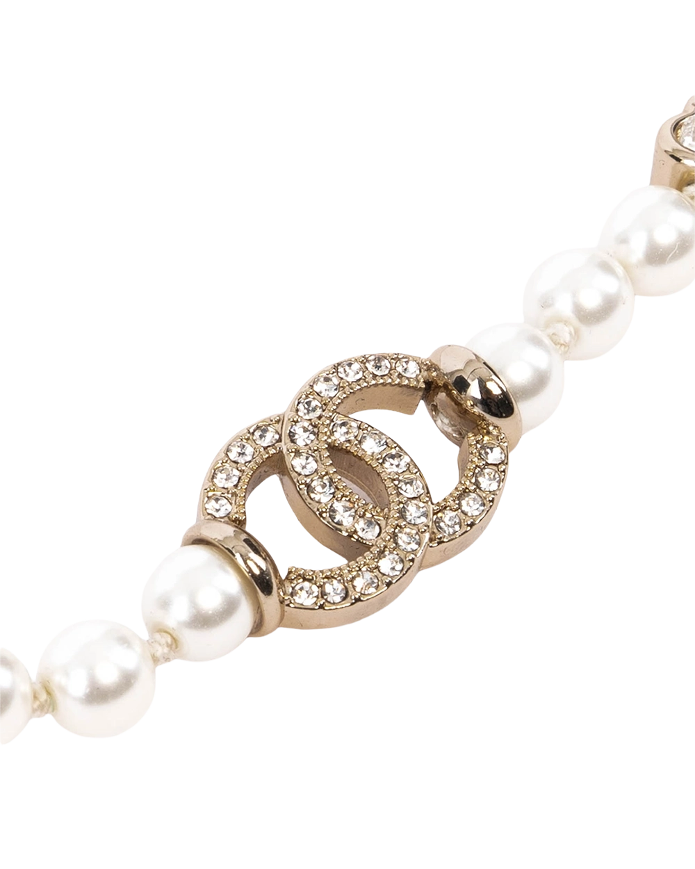 CHANEL CC LOCO NECKLACE SILVER PEARL SHW 01284