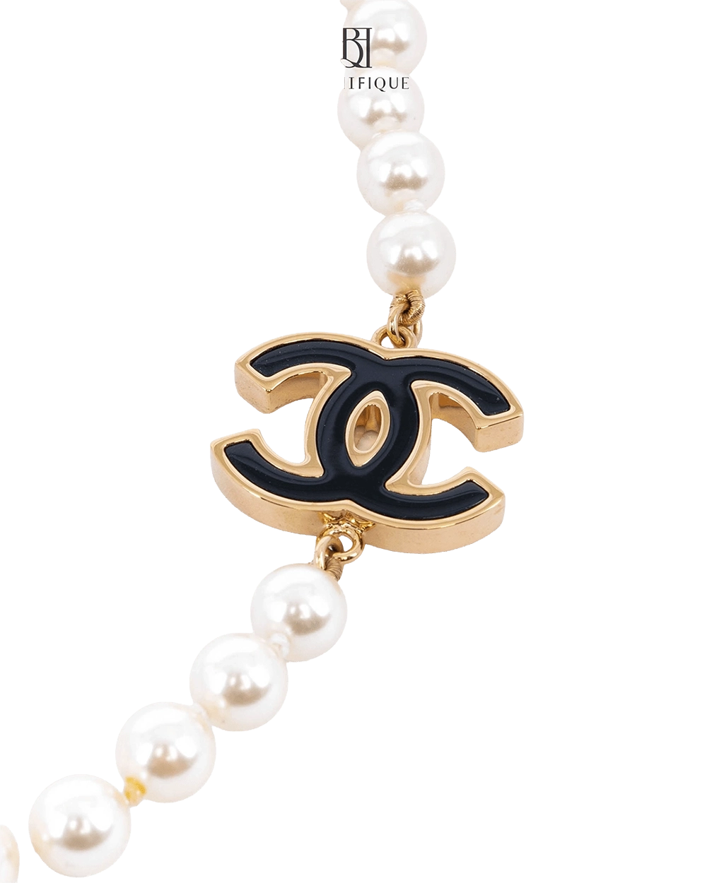 CHANEL CC LOGO NECKLACE BLACK PEARL GHW 09955