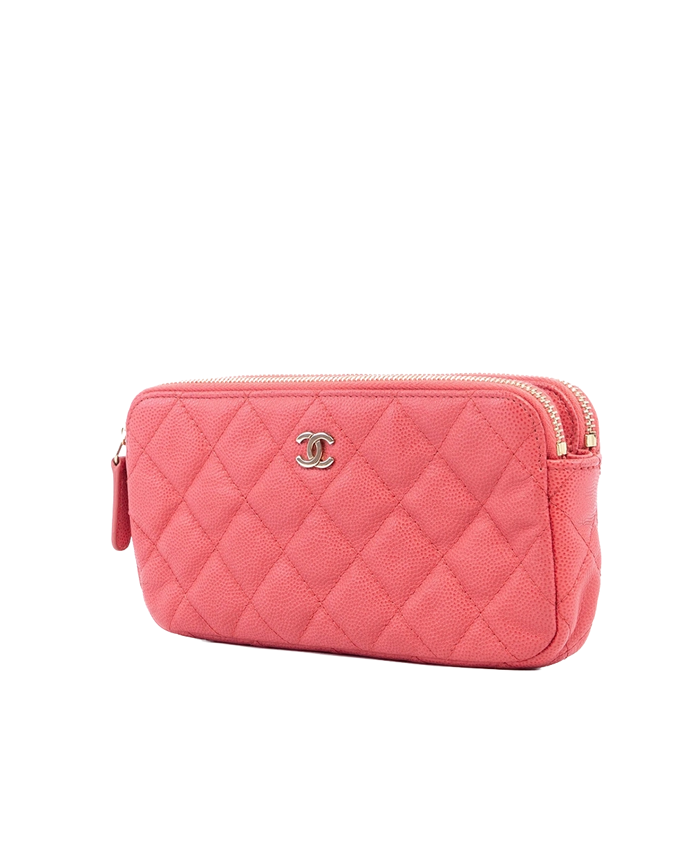 CHANEL DOUBLE ZIP CLUTCH WITH CHAIN RED CAVIAR GHW 22995353 02851