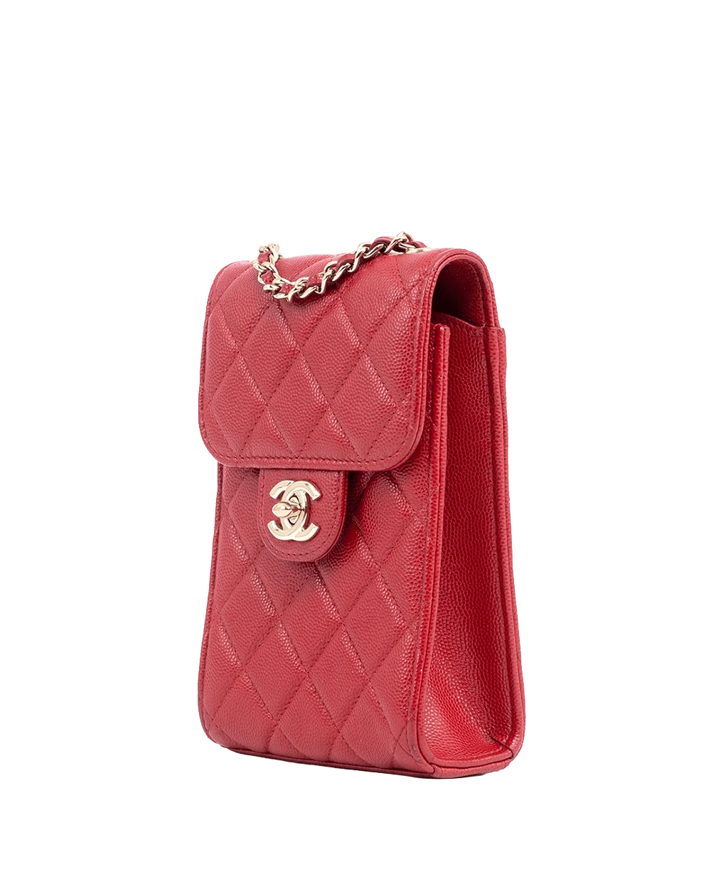 CHANEL FLAP PHONE HOLDER RED CAVIAR GHW 28495501 09392