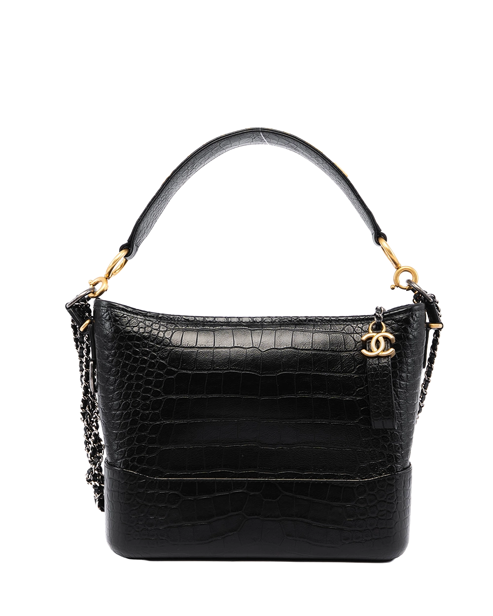 CHANEL GABRIELLE MEDIUM BLACK CROC EMBOSSED 04759