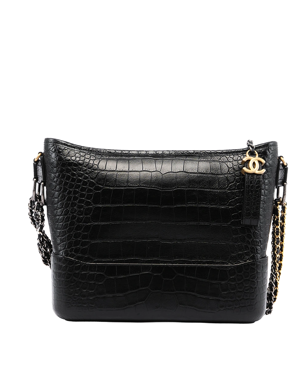 CHANEL GABRIELLE MEDIUM BLACK CROC EMBOSSED 04762