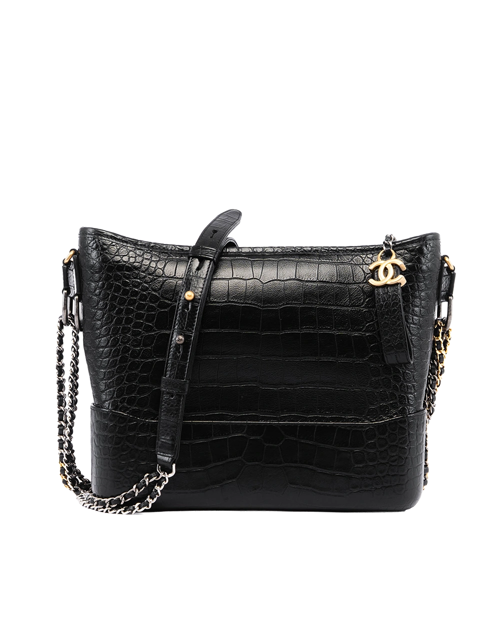 CHANEL GABRIELLE MEDIUM BLACK CROC EMBOSSED 04763