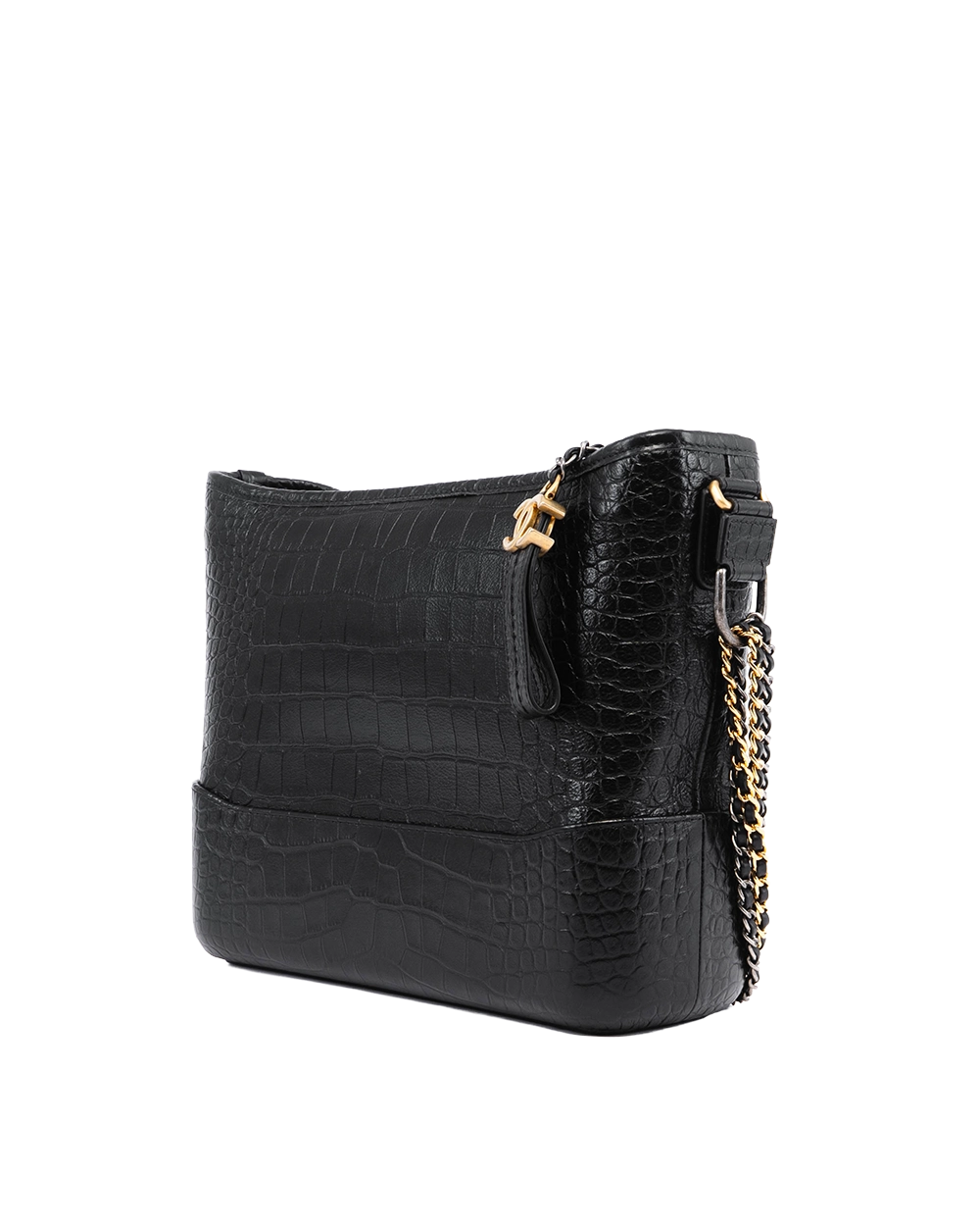 CHANEL GABRIELLE MEDIUM BLACK CROC EMBOSSED 04764
