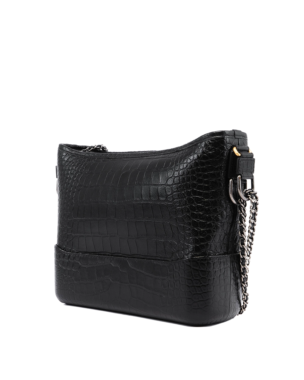 CHANEL GABRIELLE MEDIUM BLACK CROC EMBOSSED 04765