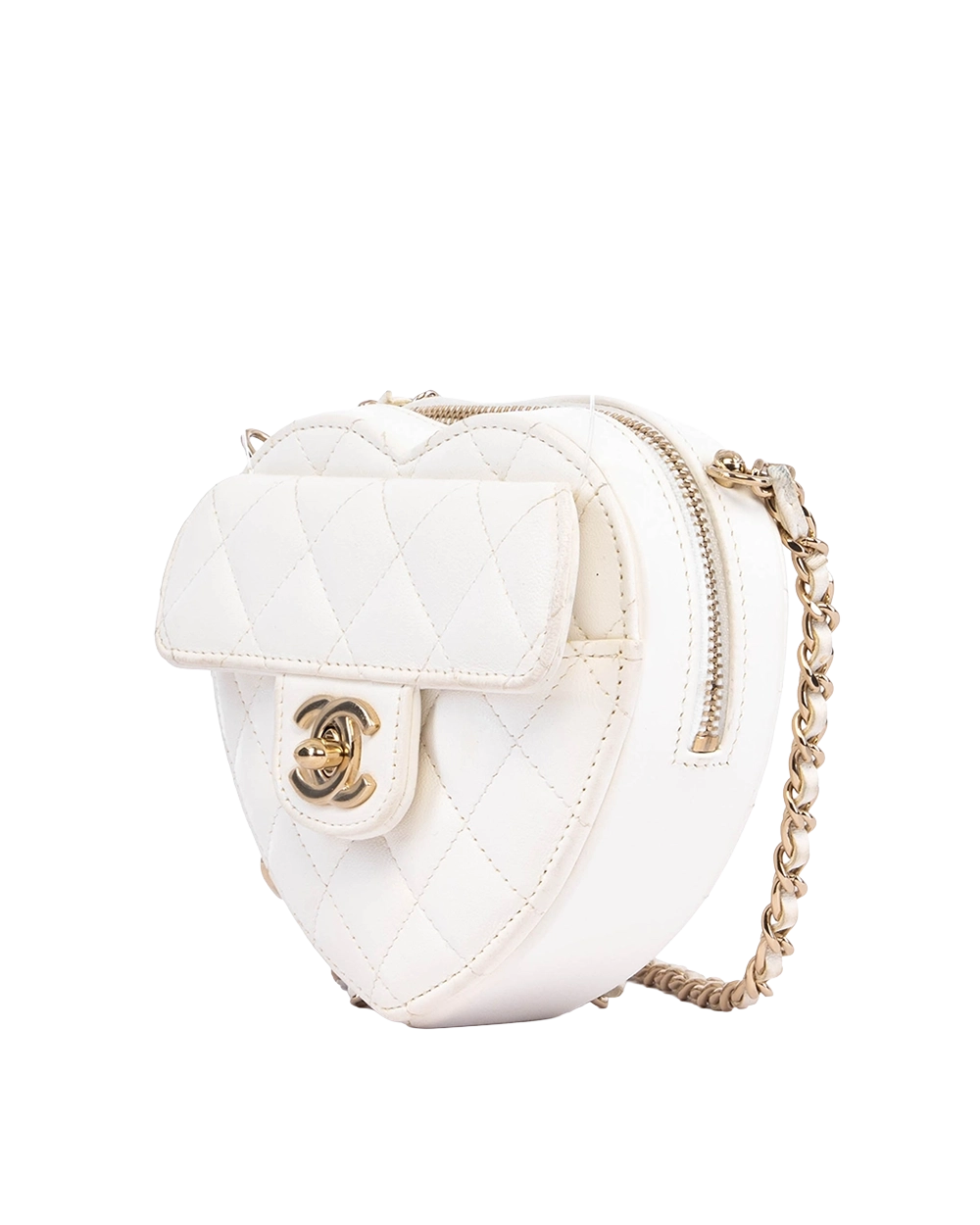 CHANEL HEART VINITY WITH CHAIN MINI WHITE LAMB SHW 32022496 04203