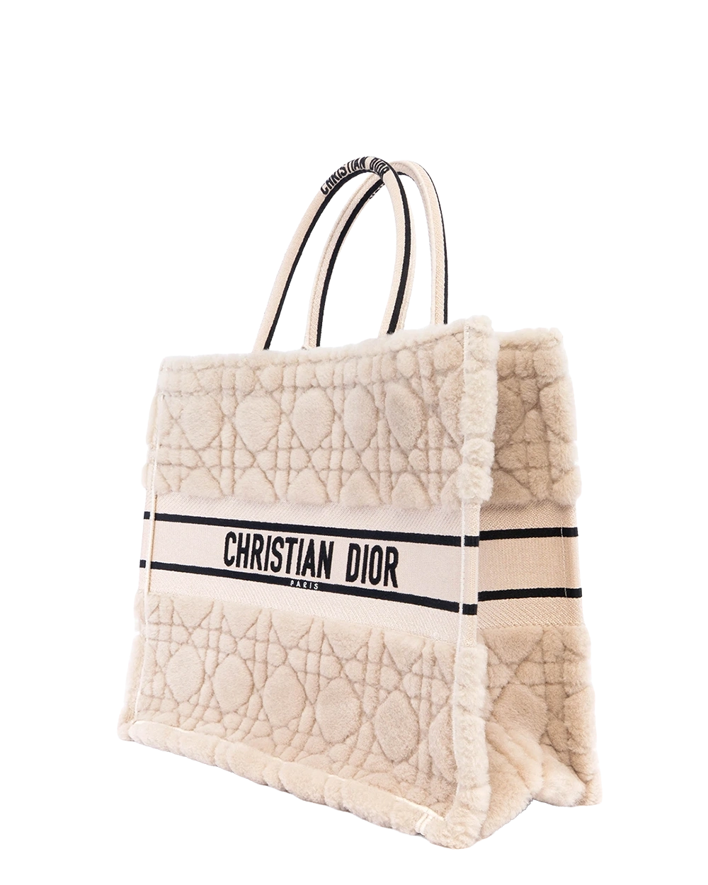 DIOR BOOK TOTE MEDIUM WHITE BEIGE SHEARLING 50 MA 0272 04395