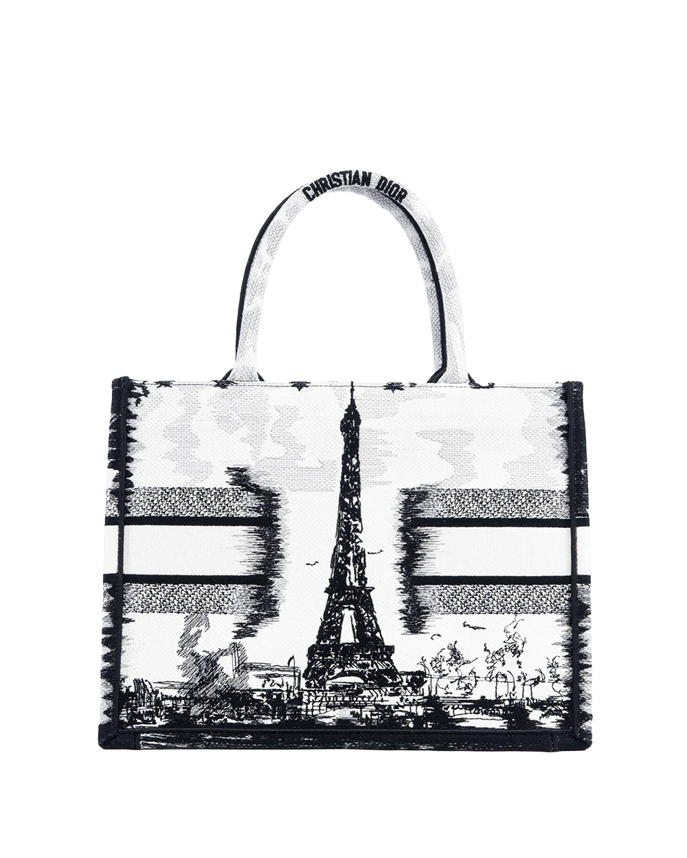 DIOR PARIS BOOK TOTE SMALL WHITE BLACK JACQUARD 50 MA 0224 08853