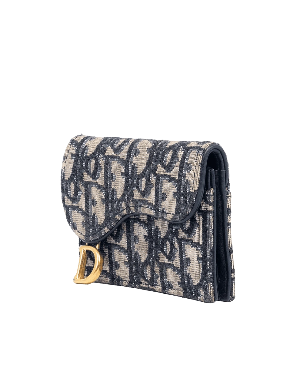DIOR SADDLE CARD HOLDER SHORT BLUE NAVY OBLIQUE JACUARD GHW 47 MA 0221 05755