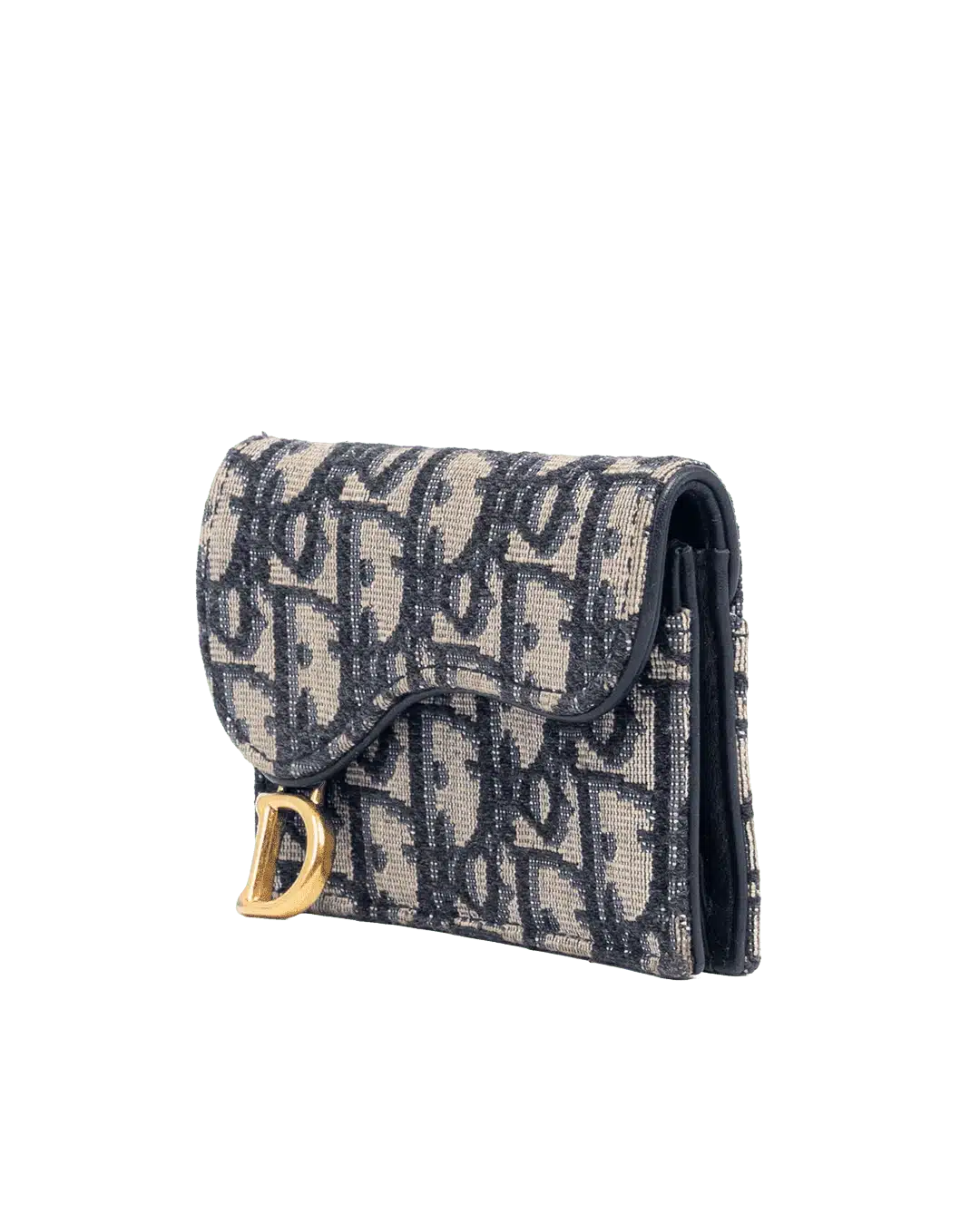 DIOR SADDLE CARD HOLDER SHORT BLUE NAVY OBLIQUE JACUARD GHW 47 MA 0221 05755