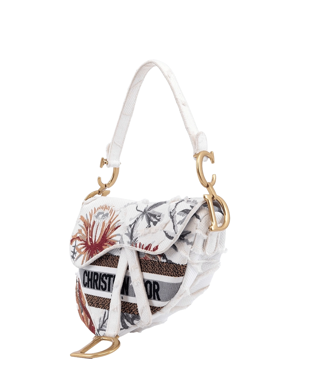 DIOR SADDLE SMALL WHITE FLOWER EMBROIDERED GHW 50 MA 0230 09150