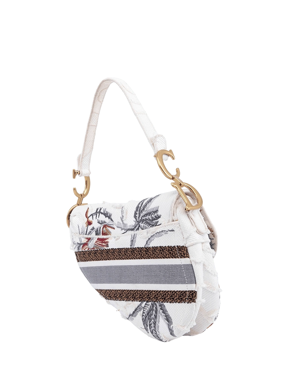 DIOR SADDLE SMALL WHITE FLOWER EMBROIDERED GHW 50 MA 0230 09151