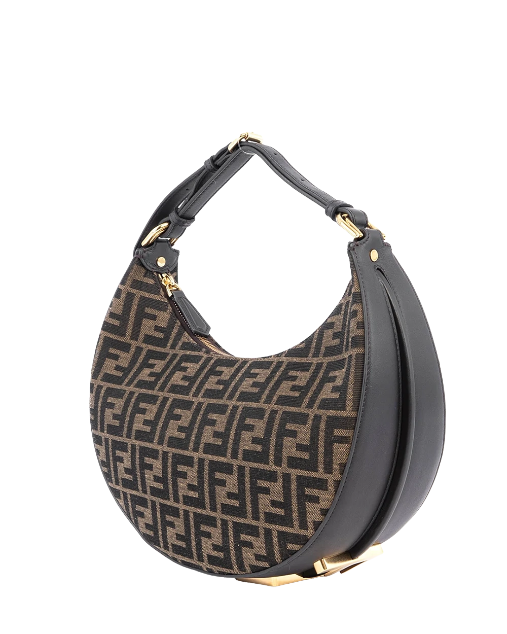 FENDI JACQUAR D HOBO BAG SMALL BROWN BLACK GHW 8BR798 ALP3 238.0189 03676