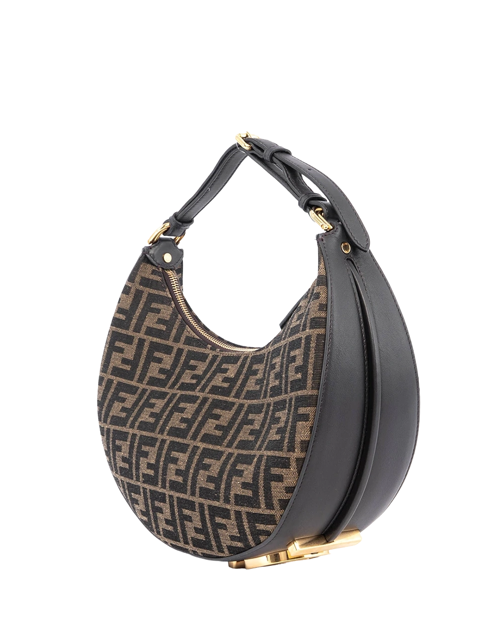 FENDI JACQUAR D HOBO BAG SMALL BROWN BLACK GHW 8BR798 ALP3 238.0189 03677