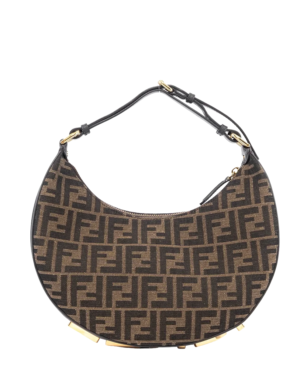 FENDI JACQUAR D HOBO BAG SMALL BROWN BLACK GHW 8BR798 ALP3 238.0189 03678