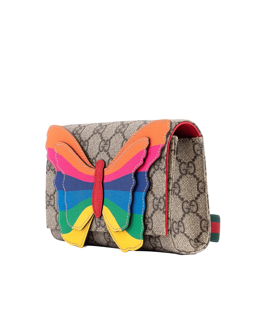 GUCCI BELT BAG BROWN RAINBOW BUTTERFLY GG MONOGRAM CANVAS 552526 591698 08388