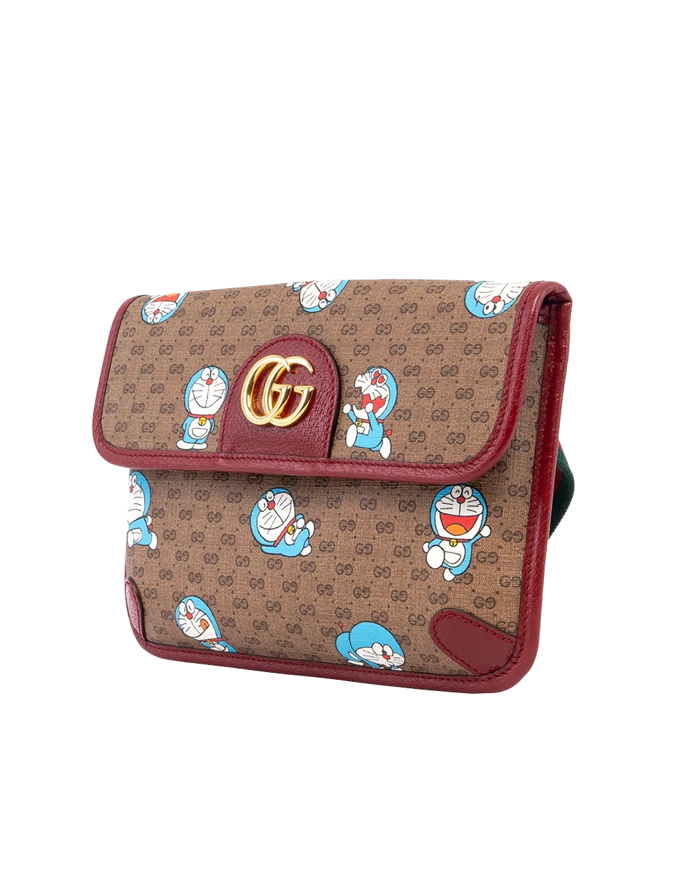 GUCCIxDORAEMON BELT BAG BROWN RED WINE GG MONOGRAM CANVAS GHW 647817 525040 02564
