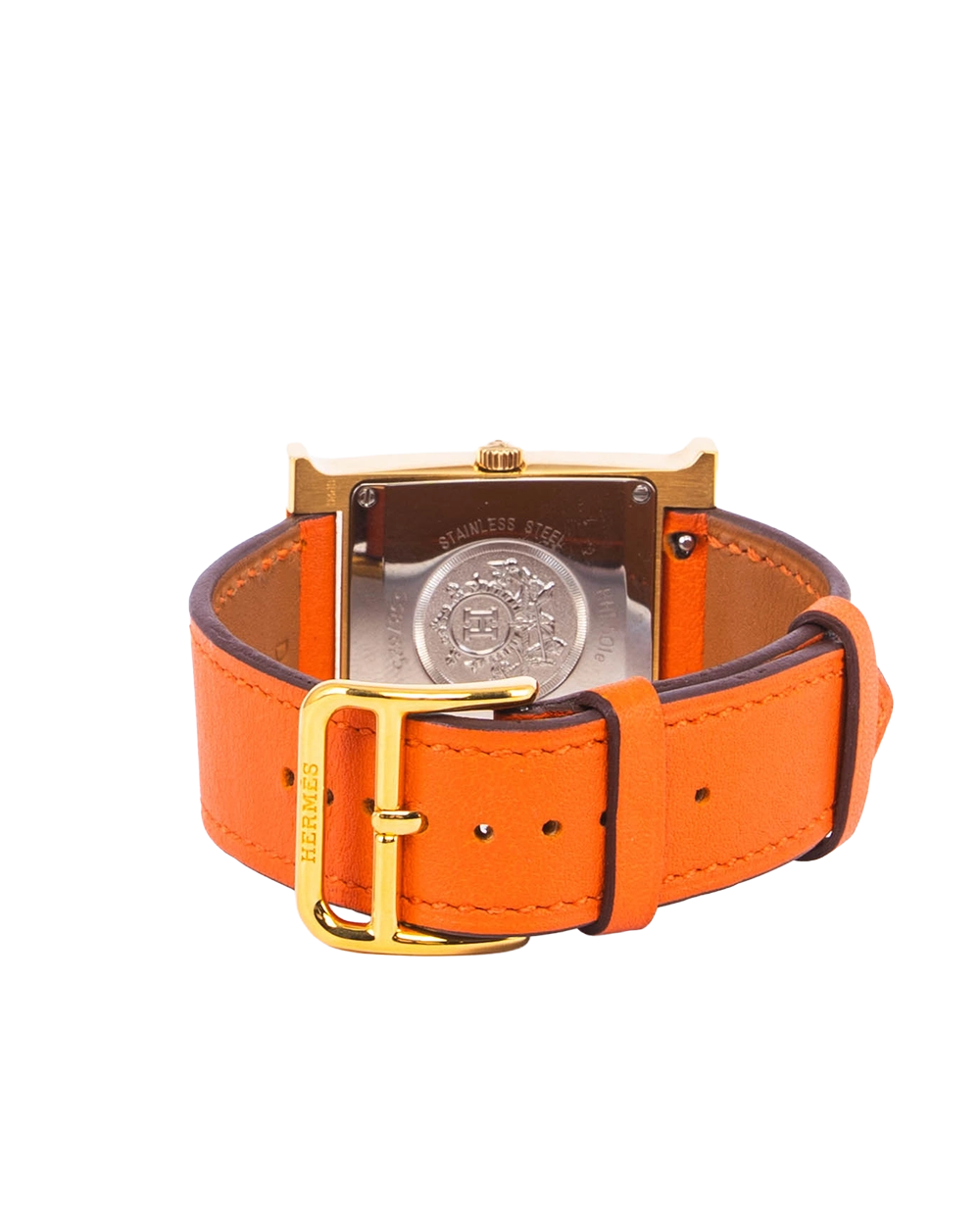 HERMES HEURE H WATCH WHITE ORANGE H CALF GHW 3387825 05602
