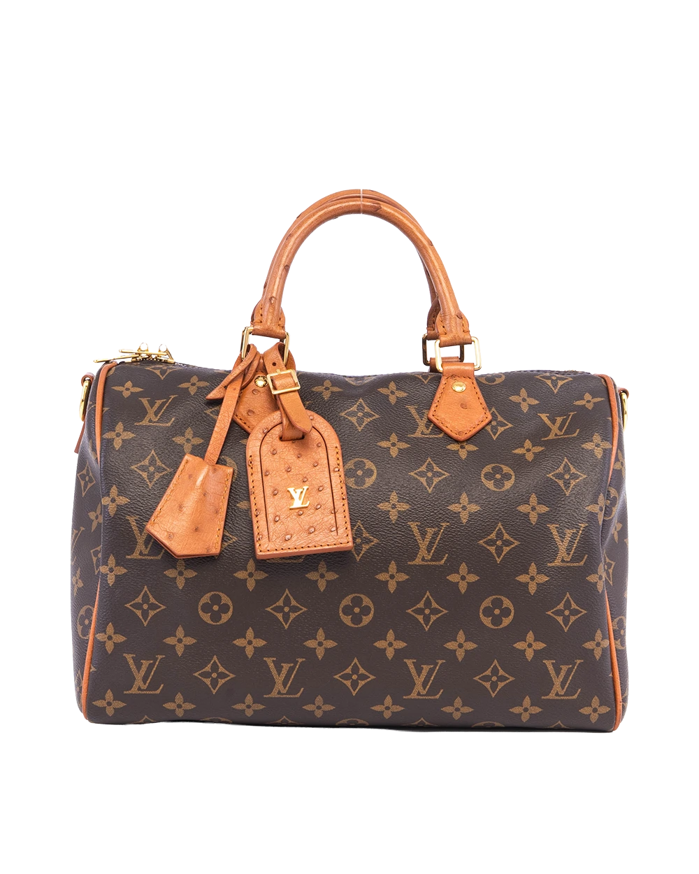LV SPEEDY SOFT 30 BROWN OSTRICH MONOGRAM CANVAS GHW MICROCHIP 05657