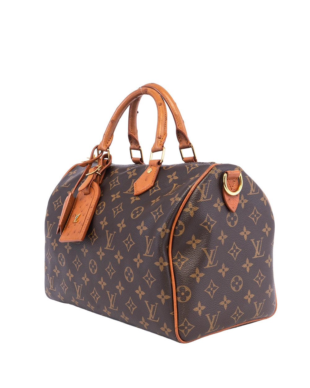 LV SPEEDY SOFT 30 BROWN OSTRICH MONOGRAM CANVAS GHW MICROCHIP 05658