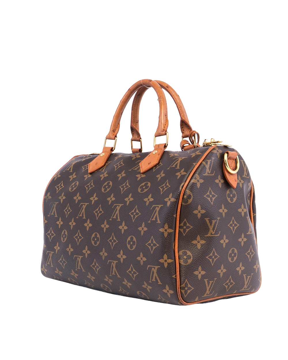 LV SPEEDY SOFT 30 BROWN OSTRICH MONOGRAM CANVAS GHW MICROCHIP 05659