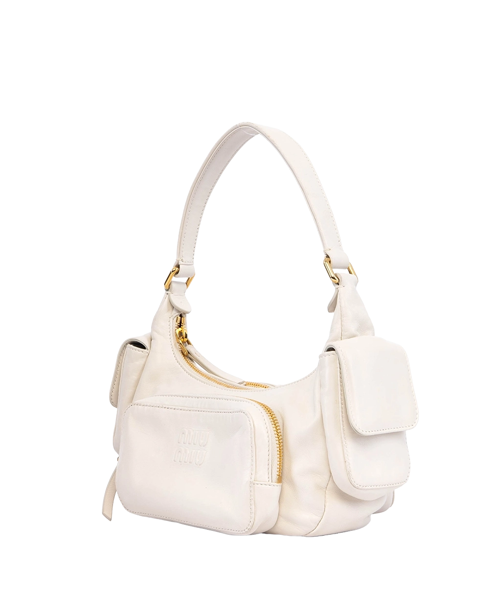 MIU MIU POCKET BAG WHITE NAPPA LEATHER GHW MICROCHIP 04226